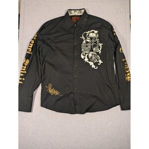 Rebel Spirit Button Down Shirt Mens XL Black Rhinestone Skull Y2K Excellent
